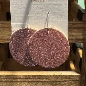 Cork+Leather Round Earring "Fine Glitter Rose Pink'' - NEW WITH TAGS